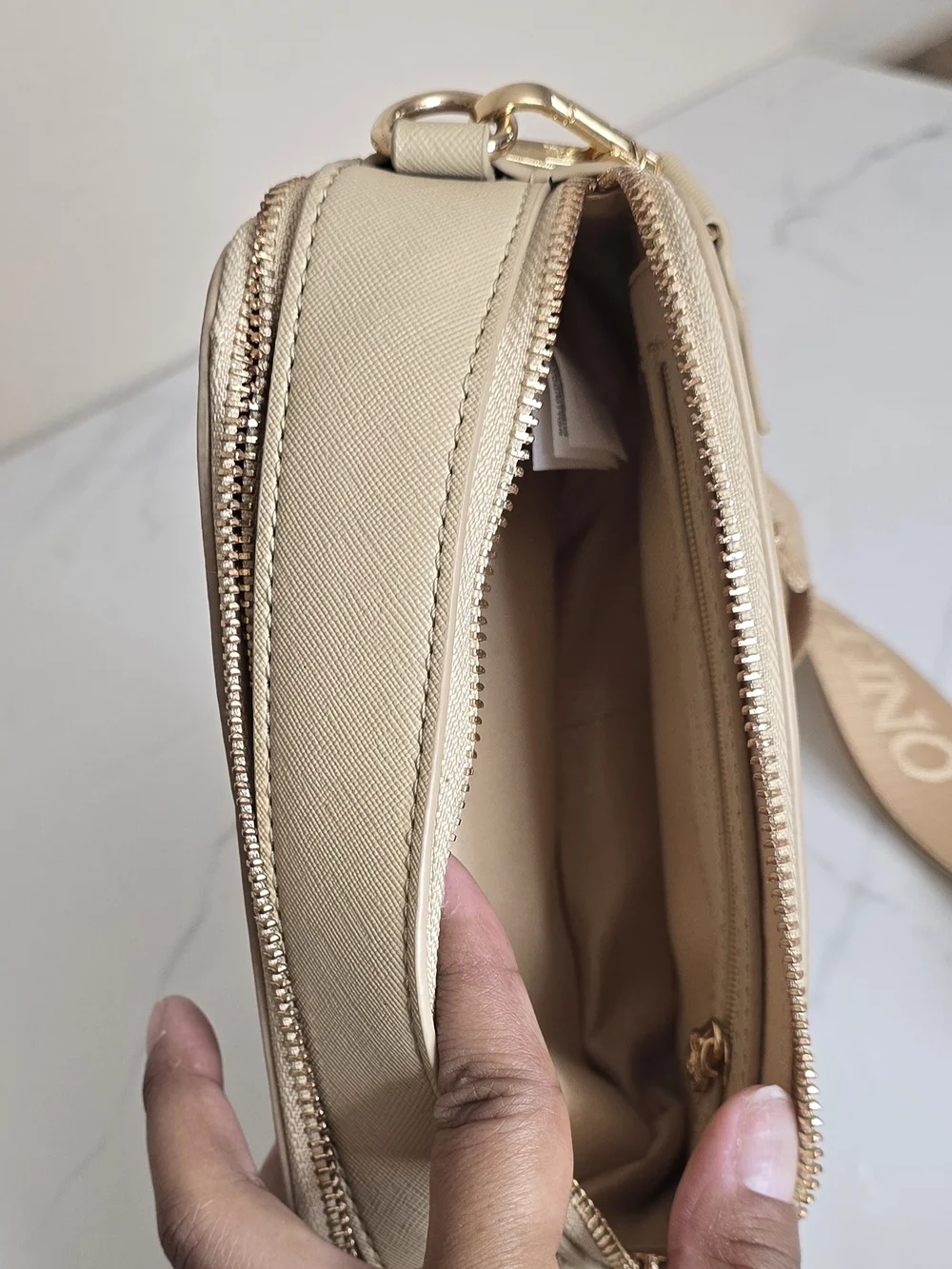 Valentino Orlandi Beige Studded Camera Crossbody Bag Gold Hardware Italy